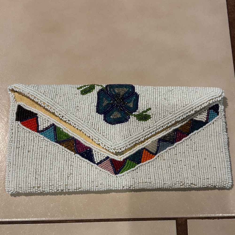 Handmade beaded floral clutch